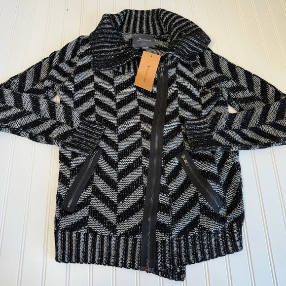 Paper Crane Sweaters - Paper Crane MEDIUM Herringbone Asymmetric Moto Cardigan Sweater NEW. 1455